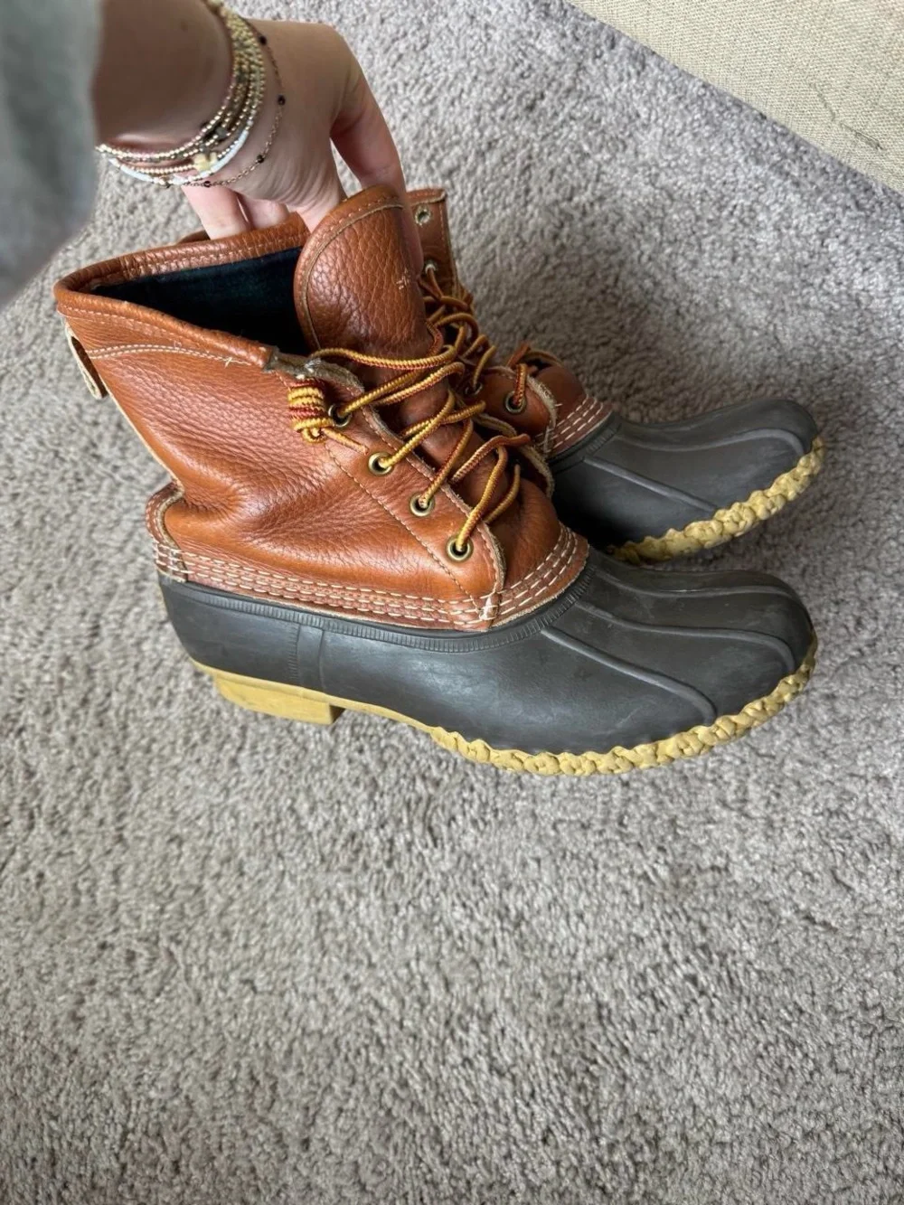 L.L. Bean Brown Leather and Black Rubber Bean Boots